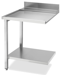 KBS Ablauftisch aus Edelstahl mit Aufkantung und Bodenablage, für platzsparende Integration in Spülküchen. KBS Ablauftisch aus Edelstahl mit Aufkantung und Bodenablage, für platzsparende Integration in Spülküchen.