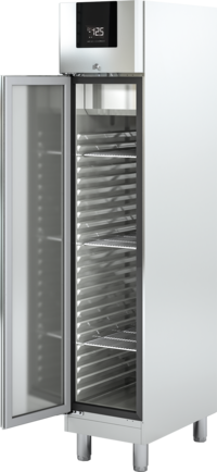 KBS EdelstahlKühlschrank Frontansicht mit geschlossener Tür und digitalem Display, schlichtes Design für Gastronomie und Bäckerei. KBS EdelstahlKühlschrank Frontansicht mit geschlossener Tür und digitalem Display, schlichtes Design für Gastronomie und Bäckerei.