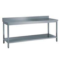KBS Arbeitstisch mit extra langer Edelstahlarbeitsfläche, rückseitiger Aufkantung und Bodenablage. Für Großküchen mit hohem Arbeitsvolumen.