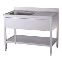 KBS Spültisch mit linksseitigem Spülbecken, inklusive Aufkantung und Ablageboden. Robustes Edelstahlmöbel für Gastronomie, Metzgerei oder Großküche. KBS Spültisch mit linksseitigem Spülbecken, inklusive Aufkantung und Ablageboden. Robustes Edelstahlmöbel für Gastronomie, Metzgerei oder Großküche.