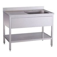 KBS Spültisch mit großer Arbeitsfläche und rechtsseitigem Becken, zusätzlich mit Rückwandaufkantung. Hygienisch und stabil für den Einsatz in Großküchen. KBS Spültisch mit großer Arbeitsfläche und rechtsseitigem Becken, zusätzlich mit Rückwandaufkantung. Hygienisch und stabil für den Einsatz in Großküchen.