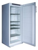 KBS Volltürkühlschrank K 296 mit geöffneter Tür, fünf Ablagen aus Drahtgitter. Kompaktes Gerät für gewerbliche Nutzung.